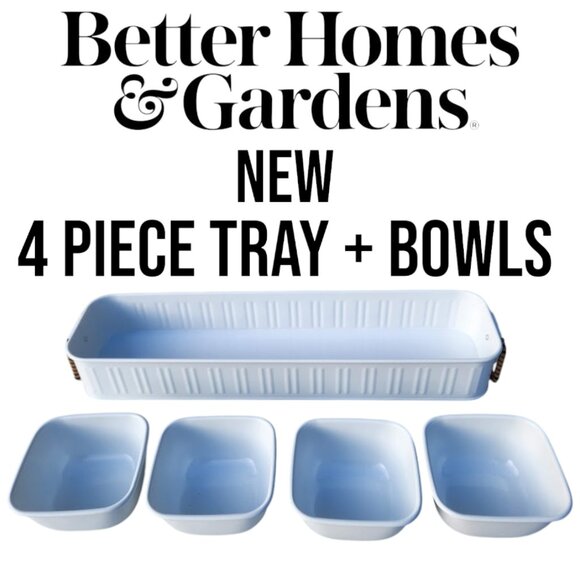 NEW Better Homes & Gardens Galvanized Bowls Tray Rectangle Condiment Tray Set 4 - Picture 1 of 12